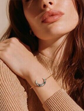 NWT Nadine West Gold Crescent Bracelet with Blue and White Stones